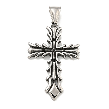 316 Surgical Stainless Steel Pendants Rhinestone Setting, Cross, Antique Silver, 45.5x28.5x3mm, Hole: 4x8.5mm