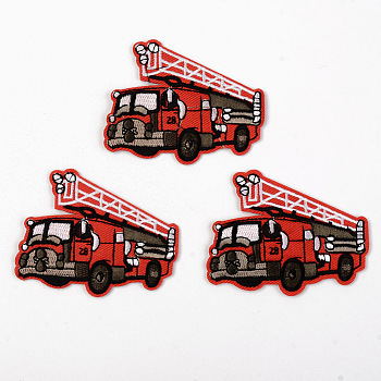Computerized Embroidery Cloth Iron on/Sew on Patches, Appliques, Costume Accessories, Fire Fighting Truck, Red, 61x76x1.5mm