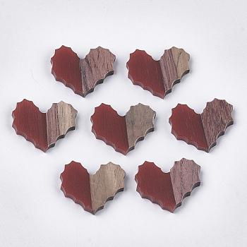 Resin & Walnut Wood Cabochons, Heart, Brown, 20.5x24~24.5mmx3mm