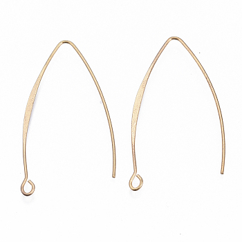 Brass Earring Hooks, with Horizontal Loop, Nickel Free, Real 18K Gold Plated, 43mm, Hole: 1.8mm, 18 Gauge, Pin: 1mm
