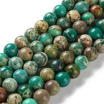 Dyed Natural Regalite/Imperial Jasper/Sea Sediment Jasper Beads Strands, Round, Teal, 8mm, Hole: 1.2mm, about 23pcs/strand, 7.64''(19.4cm)