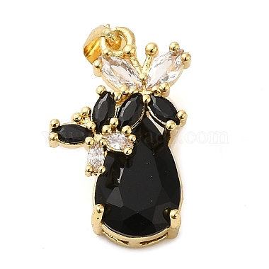 Real 18K Gold Plated Black Teardrop Brass+Cubic Zirconia Charms