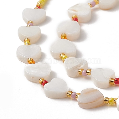 Natural Shell Heart & Glass Seed Beaded Necklace & Stretch Bracelet(SJEW-JS01272)-5