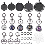 DIY Flat Round Charm Keychain Making Kit, Including Alloy Keychain Clasps & Cabochon Pendant Settings, Glass Cabochons, Aluminum Alloy Jump Rings, Mixed Color, 50pcs/set(DIY-PH0006-70)