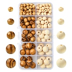 192Pcs Natural Unfinished Wood Beads, Round Wooden Loose Beads Spacer Beads for Craft Making, Macrame Beads, Round, Mixed Color, 6~12x5~10.5mm, Hole: 2~3.5mm, 8 style/set(WOOD-YW0001-47)