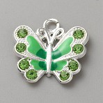 Alloy Rhinestone Pendants, Enamel Style, Butterfly, Olivine, 20.5x22x3mm, Hole: 2.5mm(FIND-WH0148-234F)