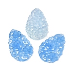 Natural Quartz Carved Pendants, Teardrop Charms, Dyed, Blue, 33~33.5x21.5x2.5~3mm, Hole: 0.8mm(G-Z162-05A)