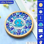 DIY Mosaic Coaster Making Kit, with White Latex Glue, Cleaning Sponge & Disposable Glove, Bamboo Cup Mat and Glass Mosaic Tiles, Crystal Grout, Cartoon Patches, Octopus, 35x44x2mm(TH-CBAB785-01I)