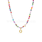 Colorful Beaded Heart Letter Necklace with Pearl Elements Stainless Steel Pendant Jewelry(TR2146-15)