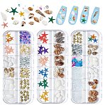 Ocean Theme Natural Shell & Resin & Plastic & Alloy Nail Art Decoration, 1Pc Stainless Steel Beading Tweezers, Mixed Color, 1.5~19x1.5~18.5x0.5~9mm, 1 set/style(MRMJ-CP0001-34A)