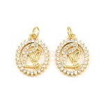 Brass Micro Pave Clear Cubic Zirconia Pendants, Oval with Virgin Mary Charms, Rack Plating, Long-Lasting Plated, Lead Free & Cadmium Free, Real 18K Gold Plated, 18.5x14x2mm, Hole: 4mm(CU-CBA5CB0-20G)
