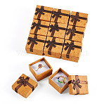 Square Paper Jewelry Ring Gift Boxes with Bowknot, Jewelry Case for Earrings Rings Storage, Camel, 4.05x4.05x2.6cm(CON-TAC0010-80C)