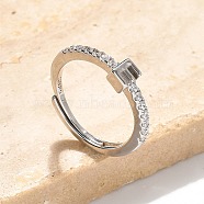 S925 Sterling Silver Adjustable Letter Rings for Women, with Micro Pave Cubic Zirconia, Letter E, 2mm,US Size 5 1/2(16.1mm), Letter: 4.5x3.5mm(RJEW-M068-01P-E)