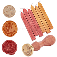 CRASPIRE DIY Wax Seal Stamp Kits, Including Sealing Wax Sticks, Brass Wax Seal Stamp and Wood Handle, Mixed Color, 2.5x1.4~14.5cm(DIY-CP0002-59A)