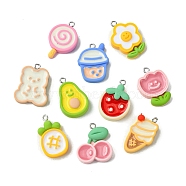 Opaque Resin Pendants, Fruit Charms with Platinum Plated Iron Loops, Mixed Color, Mixed Shapes, 26~27x16~21x5.5~7mm, Hole: 2mm(RESI-P039-02D)