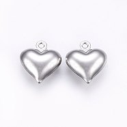 304 Stainless Steel Charms, Puffed Heart, Stainless Steel Color, 13x11.5x4.5mm, Hole: 1.2mm(STAS-E438-19P)