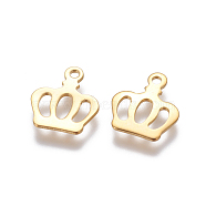 201 Stainless Steel Charms, Crown, Golden, 13x11x0.5mm, Hole: 1.2mm(STAS-G190-35G)