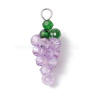 Glass Pendnats, with 304 Stainless Steel Finding, Grape Charms, Lilac, 29.5x11.5mm, Hole: 3.5mm(PALLOY-JF02933-01)