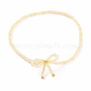 Bowknot Glass Seed Beaded Stretch Bracelets for Women, White, 6-1/2 inch(16.5cm)(JP0596-1)