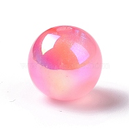 UV Plating Rainbow Iridescent Acrylic Beads, with Glitter Powder, Round, Hot Pink, 12.5~13mm, Hole: 2.5mm(OACR-C010-14B)