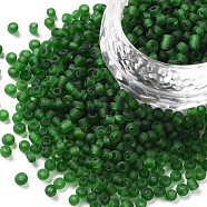 8/0 Glass Seed Beads, Frosted Colors, Round, Round Hole, Light Green, 8/0, 3mm, Hole: 1mm, about 1111pcs/50g, 50g/bag, 18bags/2pounds(SEED-US0003-3mm-M7)