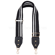 Stripe Pattern Cotton Fabric & PU Leather Bag Straps, with Alloy Swivel Clasps, Bag Replacement Accessories, Black, 86~130x5~5.6cm(FIND-WH0001-57A)