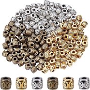 Tibetan Style Alloy Beads, Cadmium Free & Nickel Free & Lead Free, Column, Mixed Color, 6x6.5mm, Hole: 2~3mm, 3 colors, 60pcs/color, 180pcs/box(PALLOY-FH0001-09-NR)