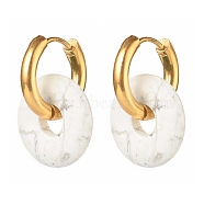 Handmade Natural Howlite Dangle Hoop Earrings, with 304 Stainless Steel Huggie Hoop, Oval, 27mm, Pin: 1mm(EJEW-JE04577-05)