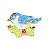 Bird with Branch Enamel Pin, Gold Plated Alloy Animal Badge for Backpack Clothes, Light Sky Blue, 21.5x30x1.5mm(JEWB-J005-12B-G)