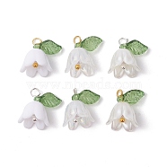 White Lily Flower Charms & Flora Leaves Beads, with Brass Loops, Golden & Silver, 13x14x10mm, Hole: 2mm(PALLOY-JF02543)