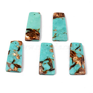Assembled Natural Bronzite and Synthetic Turquoise Pendants, Trapezoid, 35~36x15x4mm, Hole: 1.4mm(G-N330-015)