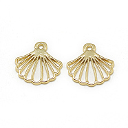 Brass Charms, Scallop, Real 18K Gold Plated, 15x14x1.5mm, Hole: 1mm(X-KK-T032-095G)
