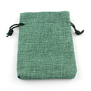 Polyester Imitation Burlap Packing Pouches Drawstring Bags, Medium Sea Green, 14x10cm(X-ABAG-R005-14x10-07)