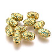 Alloy Beads, Oval, Lead Free & Cadmium Free, Golden & Green Patina, 7x4.5mm, Hole: 1.4mm(PALLOY-L222-061GGP-RS)