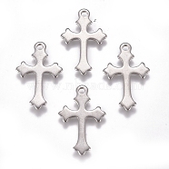 201 Stainless Steel Pendants, Laser Cut, Cross, Stainless Steel Color, 18x11.5x0.8mm, Hole: 1.4mm(STAS-M274-071P)