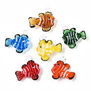 Handmade Lampwork Pendants, Fish Charms, Mixed Color, 35.5~39x32.5~38x11~12mm, Hole: 3.5~3x3.5~5mm(LAMP-T021-24M)