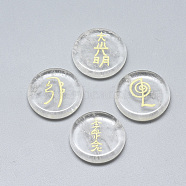 Synthetic Quartz Crystal Cabochons, Flat Round with Buddhist Theme Pattern, 25x5.5mm, 4pcs/set(G-T122-36A)