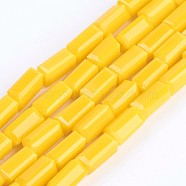 Opaque Glass Beads Strands, Faceted, Cuboid, Gold, 6.5~7x3~3.5x3~3.5mm, Hole: 0.5mm, about 80pcs/strand, 20.6~22 inch(52.5~56cm)(EGLA-F123-3x6mm-NC02)