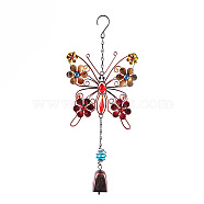 Wind Chimes, Glass & Iron Art Pendant Decorations, with Acrylic, Butterfly, Colorful, 180x90mm(PW23021309342)