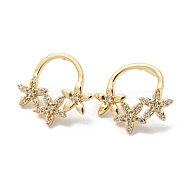 Brass Micro Pave Clear Cubic Zirconia Stud Earrings, Flower, Light Gold, 19x22mm(EJEW-E295-19KCG)