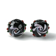 Handmade Bumpy Lampwork Beads, Round, Black, 14.5~15.5x13.5mm, Hole: 1.4mm(FOIL-B001-08A)