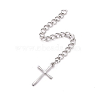 304 Stainless Steel Chain Extender, Curb Chain, with 202 Stainless Steel Charms, Cross, Stainless Steel Color, 68~70mm, Link: 3.7x3x0.5mm, Cross: 16x9.5x0.6mm(STAS-F268-57P)