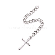 Tarnish Resistant 304 Stainless Steel Chain Extender, Curb Chain, with 202 Stainless Steel Charms, Cross, Stainless Steel Color, 68~70mm, Link: 3.7x3x0.5mm, Cross: 16x9.5x0.6mm(STAS-F268-57P)