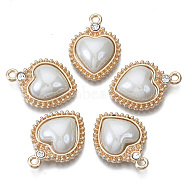 Porcelain Pendants, with Light Gold Plated Brass Findings and Crystal Rhinestone, Heart, Gainsboro, 23x16x5mm, Hole: 1.8mm(KK-N235-038F)