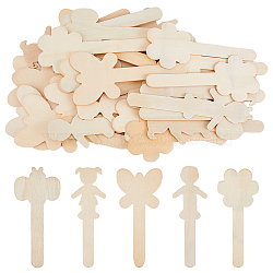 10 Bags 5 Styles Wooden Flat Craft Sticks, Blank Wooden Slices for Painting Arts, Pyrography, Stirring, Human/Butterfly/Flower, Mixed Shapes, 14~14.5x5~6.5x0.15~0.2cm, 2 bags/style(WOOD-FH0002-10)