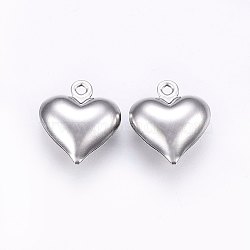 Tarnish Resistant 304 Stainless Steel Charms, Puffed Heart, Stainless Steel Color, 13x11.5x4.5mm, Hole: 1.2mm(STAS-E438-19P)