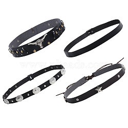 4Pcs 4 Styles Imitation Leather Straw Hat Belt, with Alloy Clasp Buckle, Overlay Hat Band for Hat Accessories, Black, 590~1260x15~30.5x1~7mm, 1pc/style(FIND-CA0009-12)