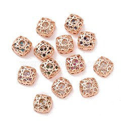 Eco-friendly Brass Cubic Zirconia Multi-Strand Links, Cadmium Free & Lead Free, Square, Rose Gold, Mixed Color, 8x8x5mm, Hole: 1.2mm(KK-D076-06A-RG)