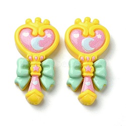 Toy Theme Opaque Resin Decoden Cabochons, Magic Wand with Bowknot, Gold, 37x18.5x7mm(RESI-S392-01C)