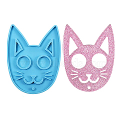Cat Shape Food Grade DIY Silicone Pendant Molds, Fondant Molds, Baking Molds, Chocolate, Candy, Biscuits, UV Resin & Epoxy Resin Jewelry Making, Sky Blue, 113x86x10mm, Inner Size: 105x77mm, Hole: 4.5mm(SIL-CJC0001-03)